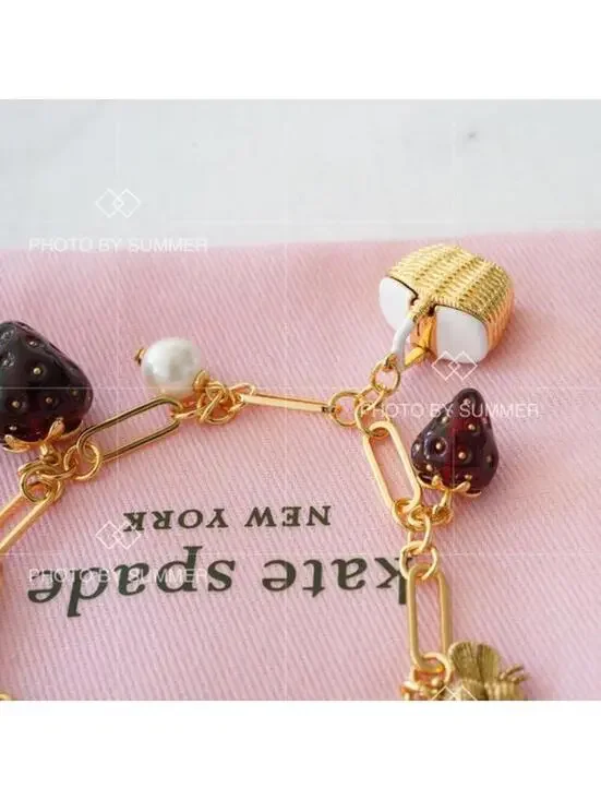 Kate Spade Picnic Perfect Charm Bracelet Strawberry Basket Bee Flower NWT - Picture 9 of 10